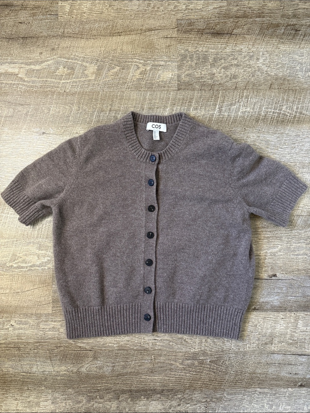 COS Merino Whool Short Sleeved Cardigan In Mole Size Medium
